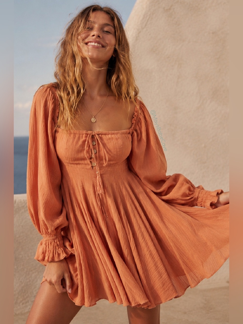 Free People Orange Off Shoulder Gauze Dress